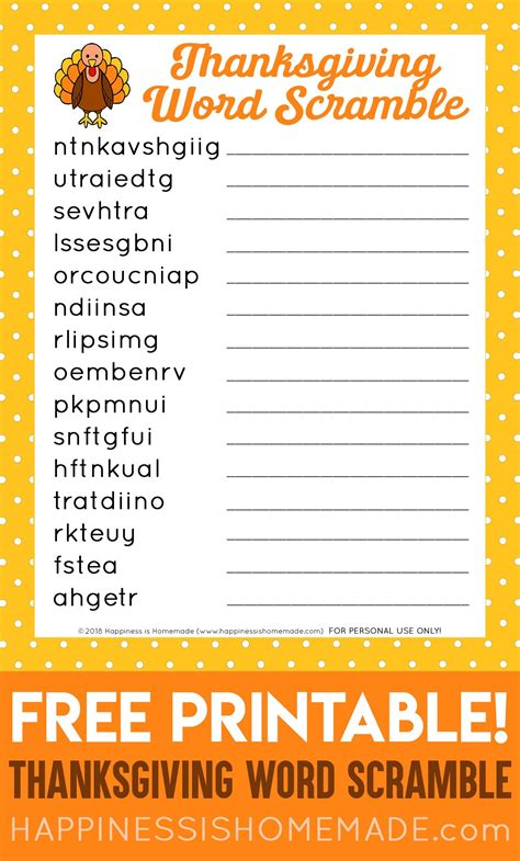 Thanksgiving Free Printable Games For Family