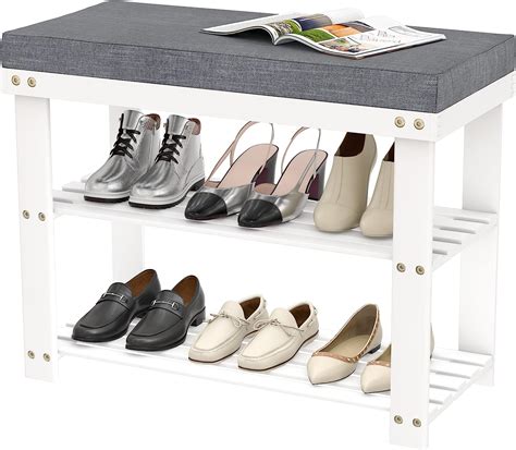 Amazon.com: Domax White Shoe Rack Bench for Entryway - Bench with Shoe Storage Front Door Shoe ...