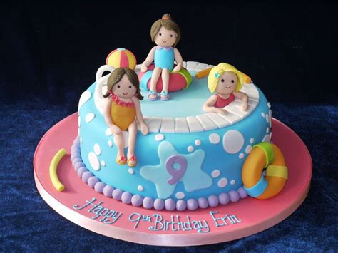 Girls swimming pool Cake | Pool birthday cakes, Swimming cake, Pool cake