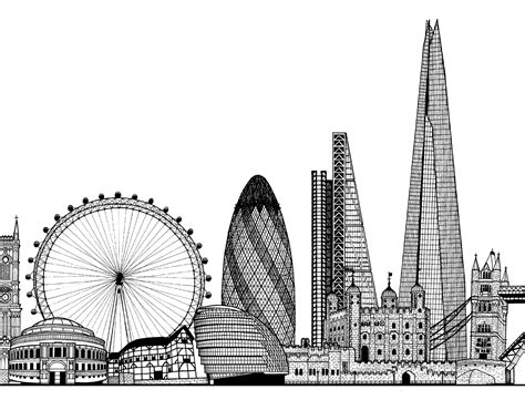 London Skyline Drawing A2 London Landmarks Drawing London | Etsy