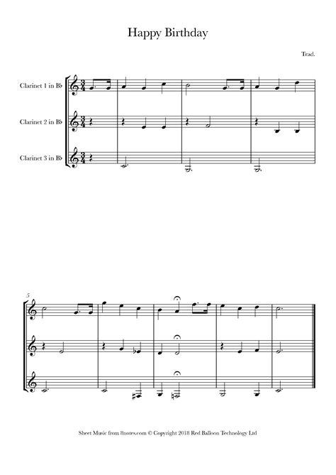 Happy Birthday Sheet music for Clarinet Trio - 8notes.com