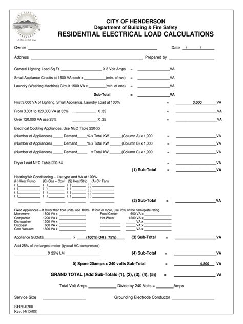 Commercial Electrical Load Calculation Worksheet Excel - Fill Online, Printable, Fillable, Blank ...