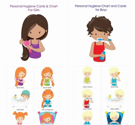 Personal Hygiene and Bedtime Routine Chart and Cards for Girls and Boys | Routine chart, Toddler ...