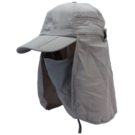 Outdoor Sun Protection Hat Folding Neck Flap Cap With Removable Shield and Mask - Grey - CO12GRS0IHZ