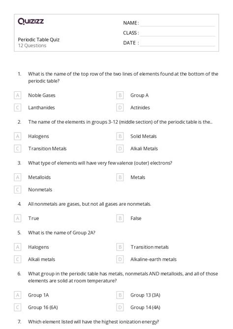 50+ periodic table worksheets on Quizizz | Free & Printable