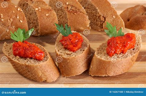 Ajvar on bread slices stock photo. Image of gourmet, appetizer - 16267188