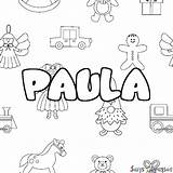 Coloriage Prénom PAULA  Décor Jouets Sans Dépasser sketch template