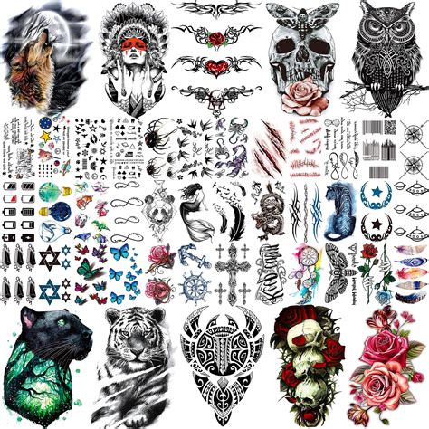 Buy COKTAK 46 Sheets Large Skull Maori Warrior Temporary Tattoos For ...