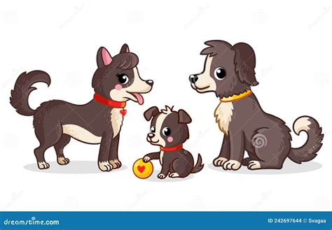 Dog Family in Cartoon Style. Vector Illustration with Dogs Stock Vector - Illustration of ...