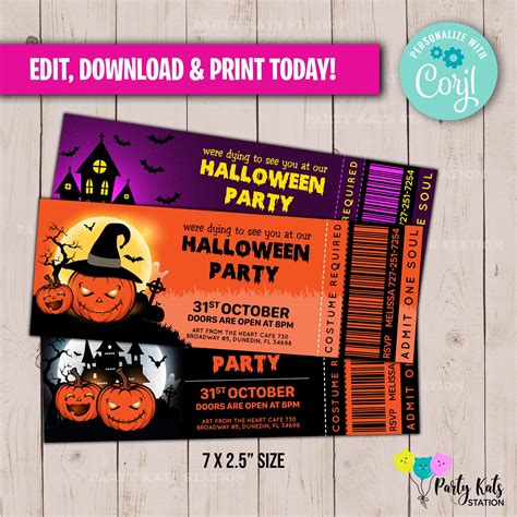 Halloween Party Ticket Invitation, Halloween Party Invitation, Halloween Invitation, Halloween ...