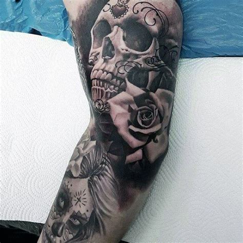 100 Sugar Skull Tattoo Designs For Men - Cool Calavera Ink Ideas | Skull sleeve tattoos, Skull ...