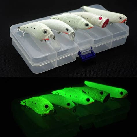 Night Fishing Lures Kit Minnow Crank VIB Popper Pencil Vibration Truly Glow Luminous Bait ...