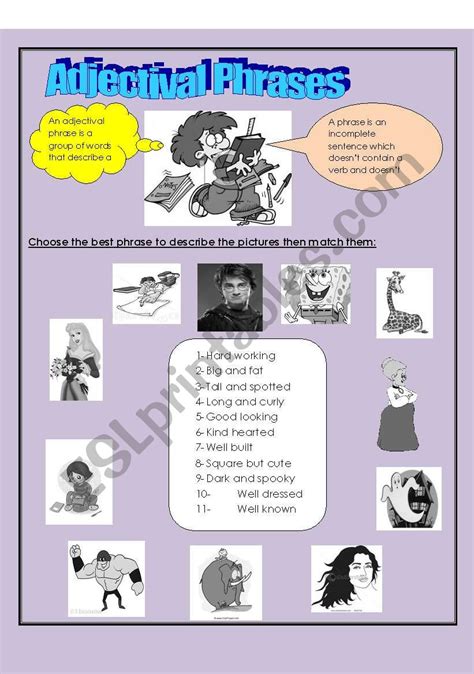 Adjectives And Adjectival Phrases Worksheets - Adjectiveworksheets.net