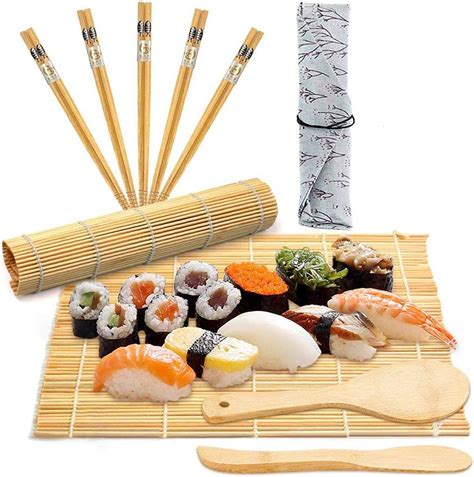 BESTZY 10pcs Sushi Set Sushi Box (2 Sushi Matte+1 Reisstreuer+1Paddy Paddel+5 Sushi Stäbchen+1 ...