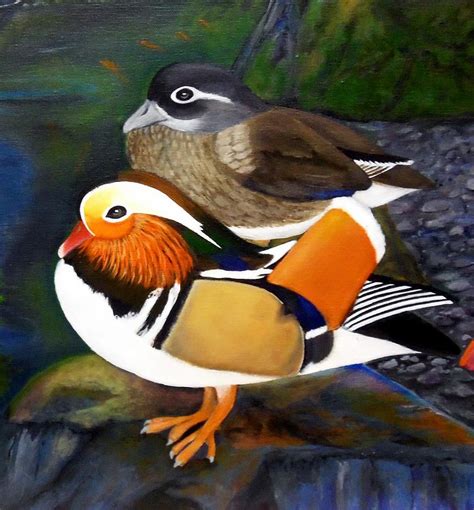 Mandarin Ducks Painting by Jennie Robin