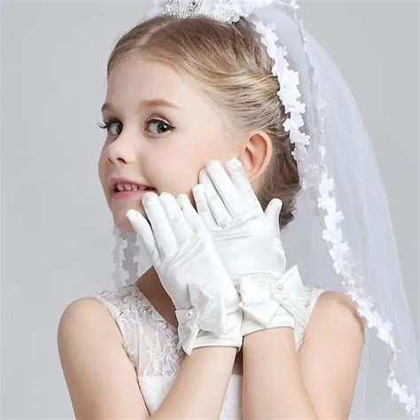 Children's satin elastic gloves girls short white gloves kids satin long gloves R016-in Gloves ...