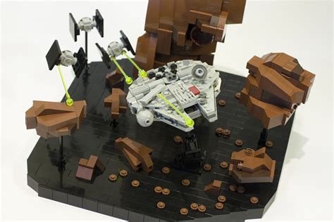 Millennium Falcon being chased by TIE fighters Diorama | Lego, Lego ...