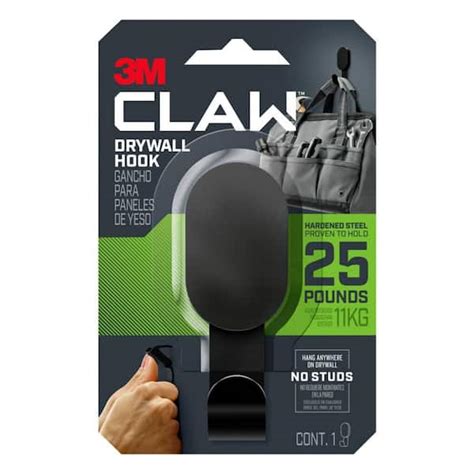 3M CLAW 4.3 in. H Steel Black 25 lbs. Load Capacity Drywall Hook 3DH25BLK-1ES - The Home Depot