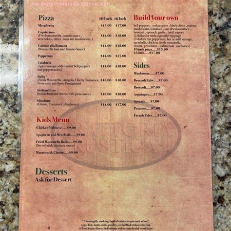 Online Menu of Trattoria Rustica Restaurant, Henderson, Nevada, 89014 - Zmenu