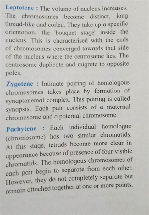 Leptotene : The volume of nucleus increases. The chromosomes become disti..