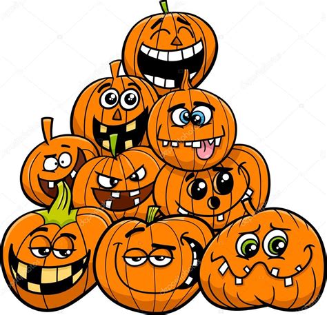 Cartoon halloween pumpkins group Stock Illustration by ©izakowski #123505738