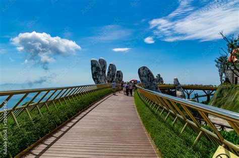 The Golden Bridge is lifted by two giant hands in Ba Na Hills which is ...