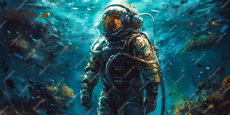 Premium AI Image | An astronaut in his suit standing underwater