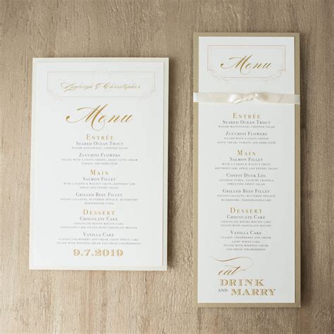 Elegant Ivory Customizable Flat Romantic Wedding Menus | Beacon Lane