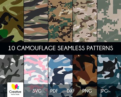 Camouflage Seamless Patterns SVG Bundle | Creative Vector Studio