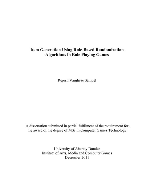 Item generation using rule based randomization algorithms in RPG games | PDF