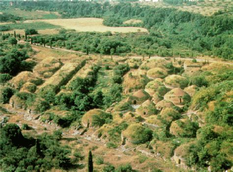 Etruscan civilization | an arial shot of the Etruscan cemetery of Cerveteri carved out of ...