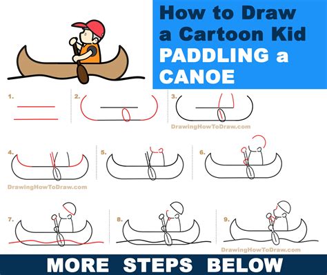 How to Draw a Cartoon Kid Paddling a Canoe Easy Step-by-Step Drawing ...