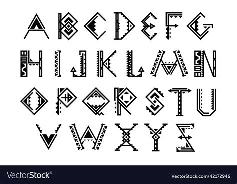 Ethnic font native american indian alphabet set Vector Image