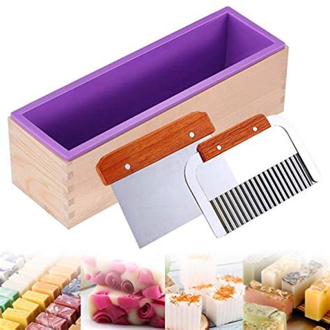 Ogrmar Silicone Soap Molds Kit-42 oz Wooden Silicone Soap Rectangular Mold with Stainless Steel ...