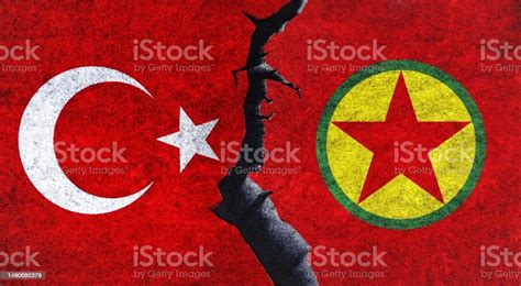 Turkey And Pkk Flags On Wall With Crack Turkey Vs Pkk Stock ...