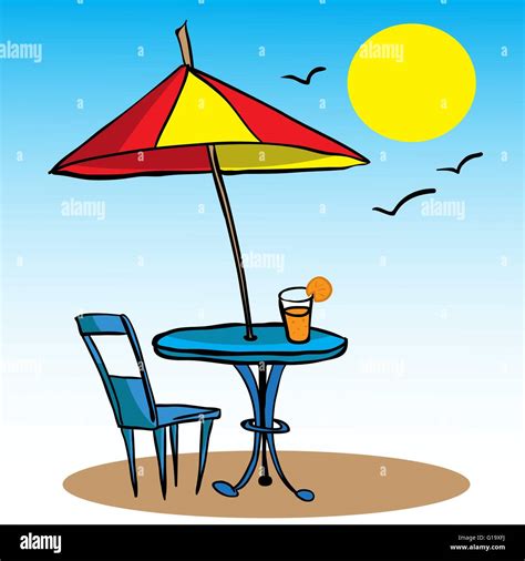 beach umbrella, table, chair and juice cartoon doodle Stock Vector Image & Art - Alamy