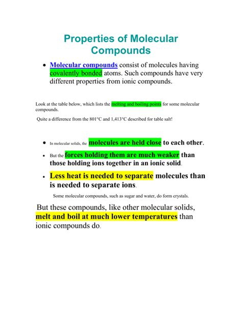 Properties of Molecular Compounds