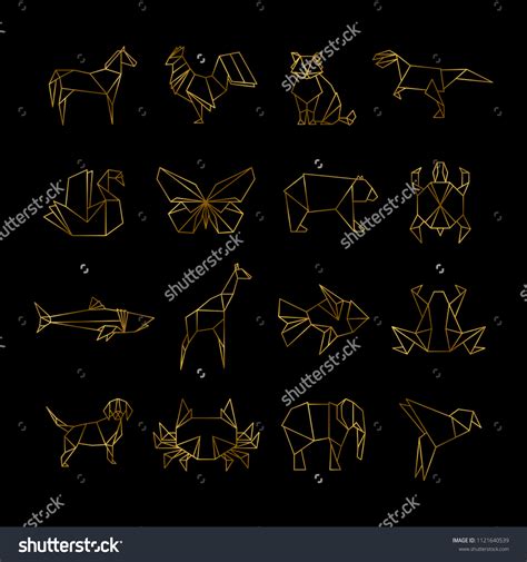 Golden Japanese Origami Paper Animals Vector Stock Vector (Royalty Free ...