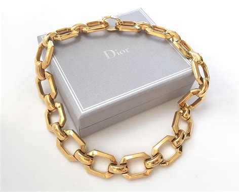 Rare Authentic Vintage Christian DIOR Gold Tone Chunky Chain Choker Necklace | CHANEE VINTAGE