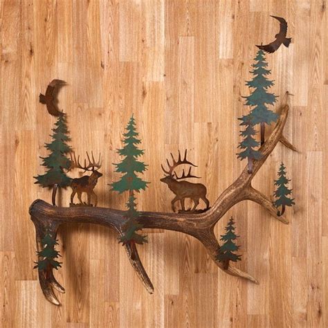 Rustic Metal Elk and Antler Wall Art | Antler wall art, Cabin art ...