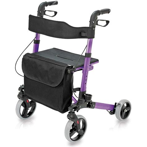 HealthSmart Rollator Walker with Seat and Backrest, Adjustable Handle ...