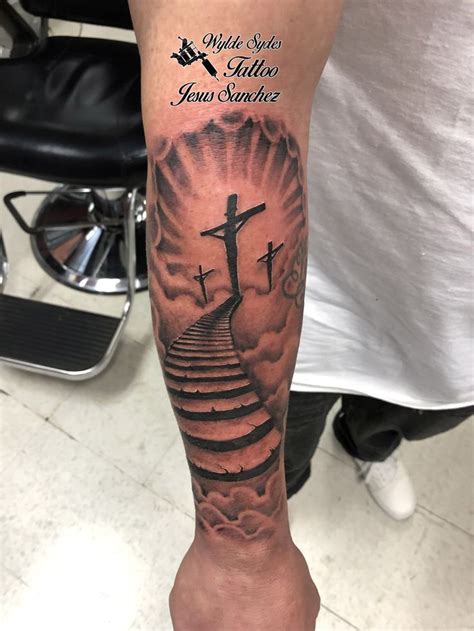 Stairway to Calvary/Heaven Tattoo | Heaven tattoos, Half sleeve tattoos designs, Forearm sleeve ...