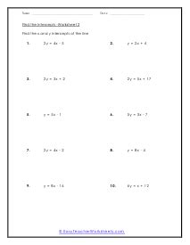 Find the X and Y Intercepts Worksheets