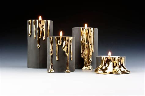 Black Candle Holders With Dripping Gold By Kina Ceramics | Black candle ...