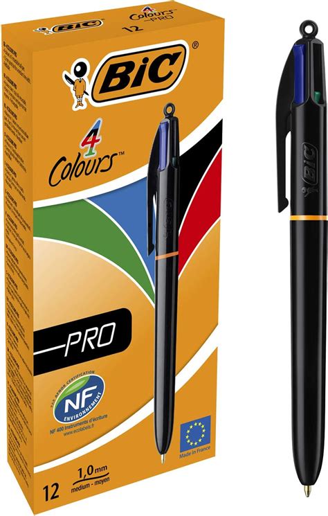 BIC 4 Colours Pro Retractable Ballpoint Pens, Multicolor, Box of 12 ...