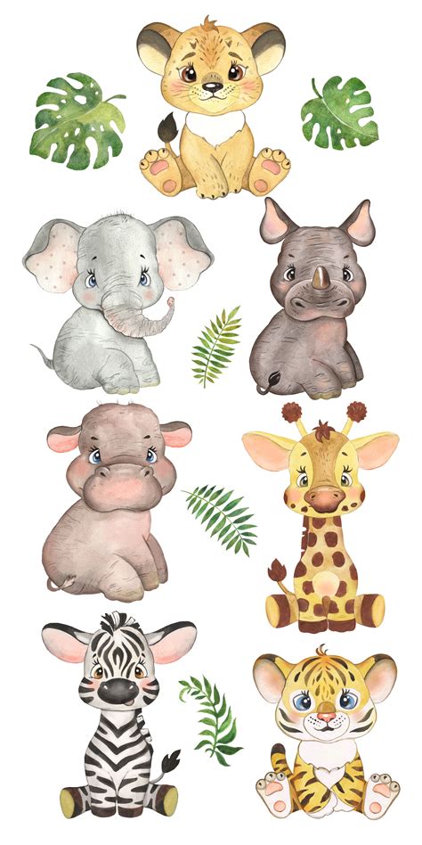 Safari animals clipart. Nursery prints, giraffe, elephant, zebra, rhino, tiger … | Imagenes ...