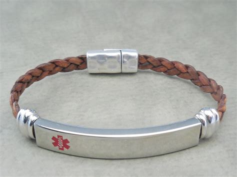 Leather ID Bracelet Medical Alert Bracelet Stainless