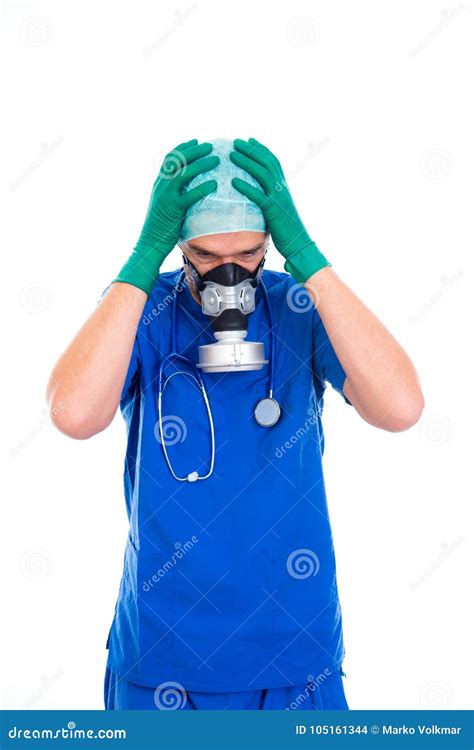 Young doctor with gas mask stock photo. Image of isolated - 105161344