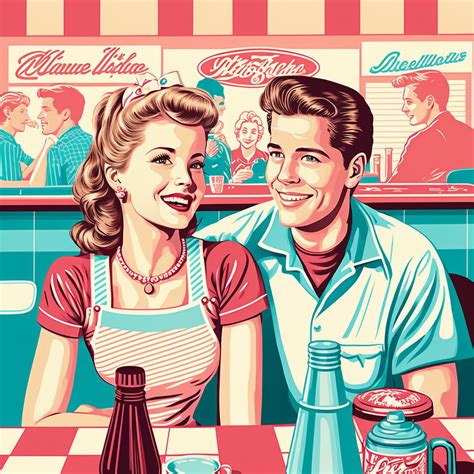 Retro American Diner Print, Americana, American Diner Girl, 50s, Vintage, AI Print, Instant ...