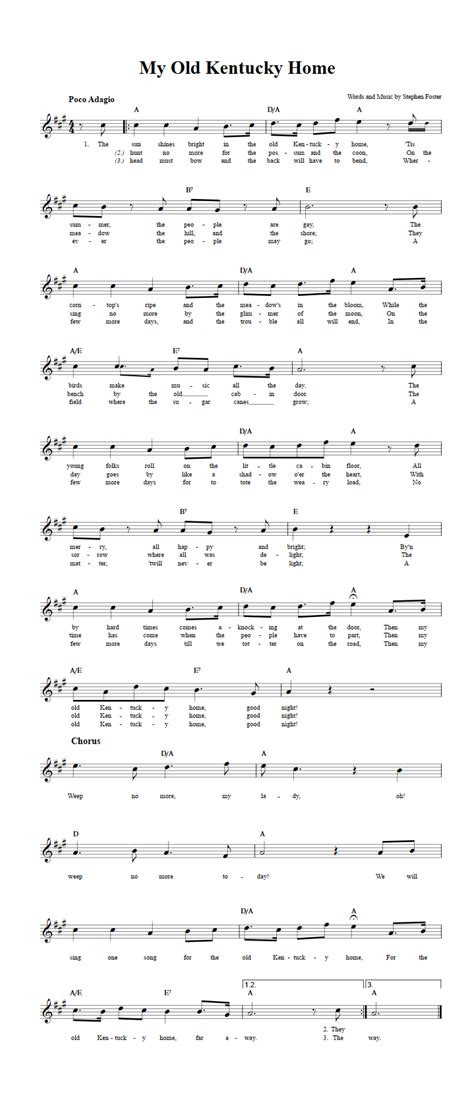 My Old Kentucky Home: Chords, Lyrics, and Sheet Music for B-Flat Instruments